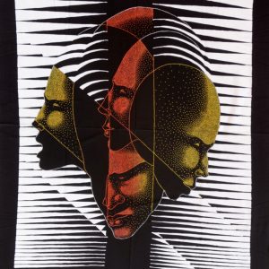 Batik Bild Stoffbild 4-Masken-Blick, 75 x 90 cm