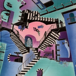 Batik Stoffbild Treppen & Personen, 75 x 90 cm