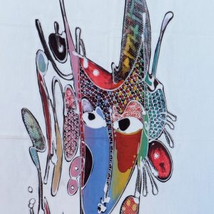 Batik balinesisches Stoffbild Masken, 45 x 140 cm