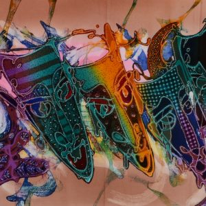 Batik balinesisches Stoffbild bunte Masken, 45 x 140 cm