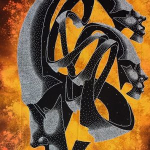 Batik balinesisches Stoffbild Masken 3-D, 75 x 90 cm