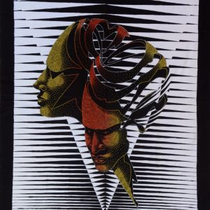 Batik balinesisches Stoffbild 2 Masken in 3-D, 75 x 90 cm