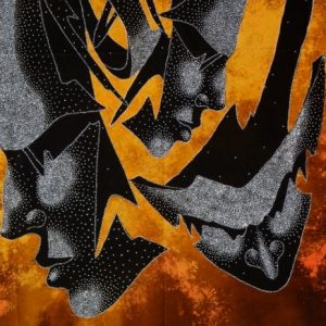 Batik balinesisches Stoffbild Masken Trio in 3-D, 75 x 90 cm