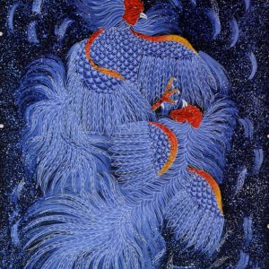 Batik balinesisches Stoffbild Hühner-Paar, 75 x 90 cm