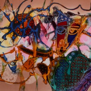 Batik balinesisches Stoffbild bunte Masken, 45 x 140 cm