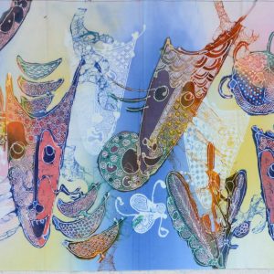 Batik balinesisches Stoffbild 5 Masken, 45 x 140 cm