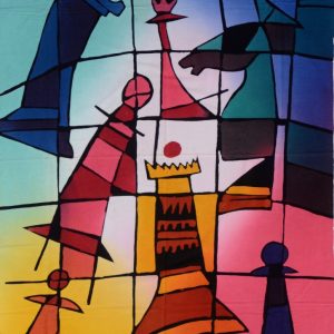 Batik Bild Stoffbild Schach-Figuren, 75 x 90 cm