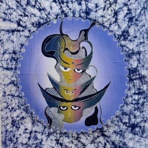 Batik balinesisches Stoffbild Masken Zahnrad, 75 x 90 cm