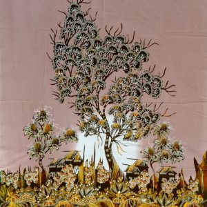 Batik Bild Stoffbild blühender Baum, 75 x 90 cm