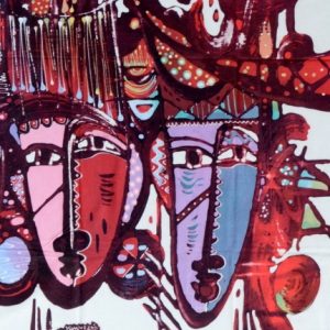 Batik balinesisches Stoffbild Masken farbig, 75 x 90 cm