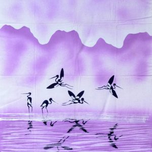 Batik balinesisches Stoffbild Kraniche, 75 x 90 cm
