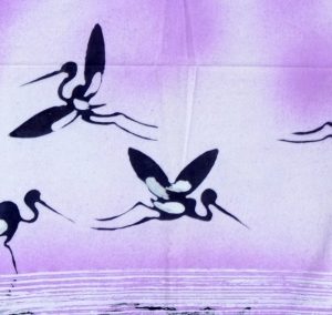 Batik balinesisches Stoffbild Kraniche, 75 x 90 cm