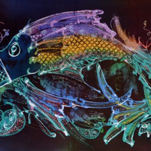 Batik balinesisches Stoffbild drei Fische, 45 x 140 cm