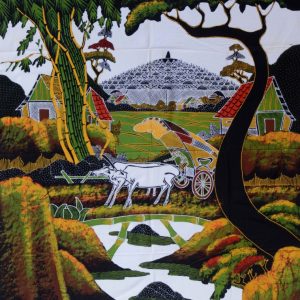 Batik Bild Stoffbild Dorf-Motiv, 75 x 90 cm