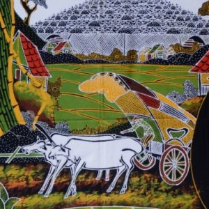 Batik Bild Stoffbild Dorf-Motiv, 75 x 90 cm