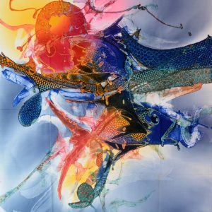 Batik balinesisches Stoffbild Fische im Meer, 75 x 90 cm