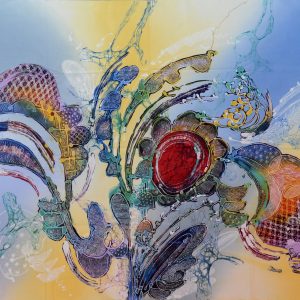 Batik balinesisches Stoffbild abstrakt, 75 x 90 cm