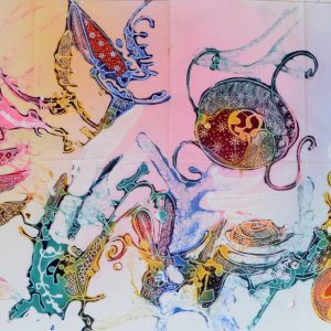Batik balinesisches Stoffbild abstrakt, 45 x 140 cm