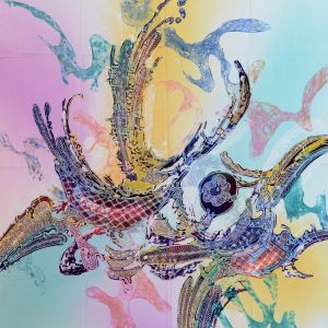 Batik balinesisches Stoffbild abstrakte Kunst, 75 x 90 cm
