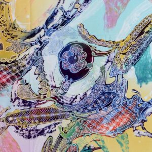 Batik balinesisches Stoffbild abstrakte Kunst, 75 x 90 cm