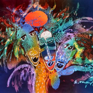 Batik balinesisches Stoffbild Masken 75 x 90 cm