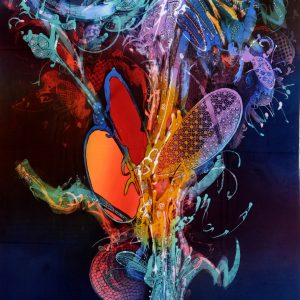 Batik balinesisches Stoffbild Blumen-Feuerwerk, 75 x 90 cm
