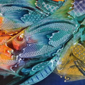 Batik balinesisches Stoffbild Fische Familie, 75 x 90 cm