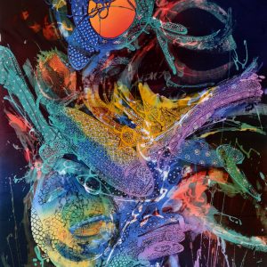 Batik balinesisches Stoffbild Masken, 90 x 140 cm