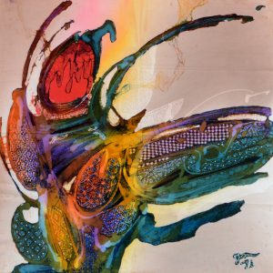 Batik balinesisches Stoffbild abstrakte Figur, 45 x 50 cm
