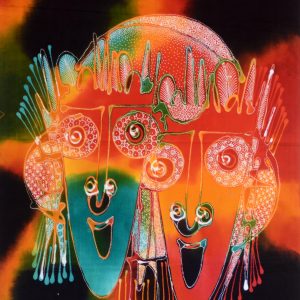 Batik balinesisches Stoffbild 2 Masken, 45 x 75 cm