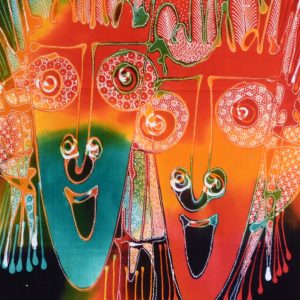 Batik balinesisches Stoffbild 2 Masken, 45 x 75 cm