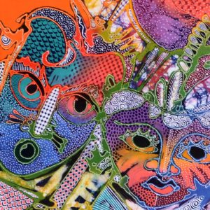 Batik balinesisches Stoffbild bunte Masken, 45 x 75 cm