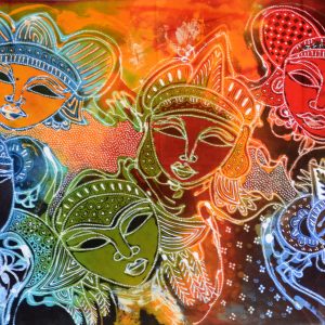 Batik balinesisches Stoffbild Frauen Masken, 45 x 75 cm