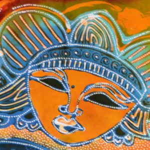 Batik balinesisches Stoffbild Frauen Masken, 45 x 75 cm