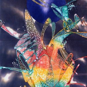 Batik balinesisches Stoffbild blauer Mond, 45 x 75 cm