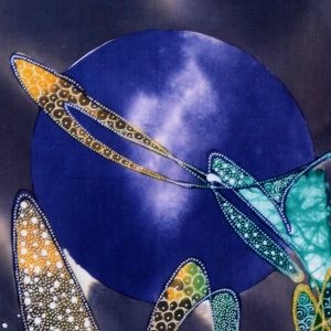 Batik balinesisches Stoffbild blauer Mond, 45 x 75 cm