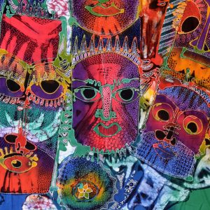 Batik balinesisches Stoffbild 5 Masken, 75 x 90 cm