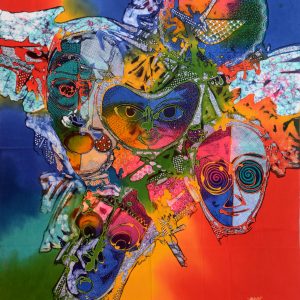 Batik balinesisches Stoffbild Masken, 75 x 90 cm