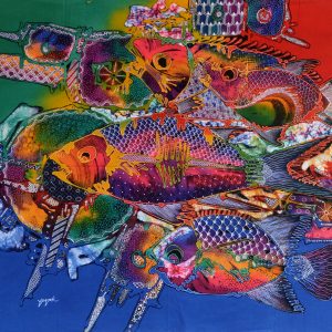 Batik balinesisches Stoffbild Fische bunt, 75 x 90 cm