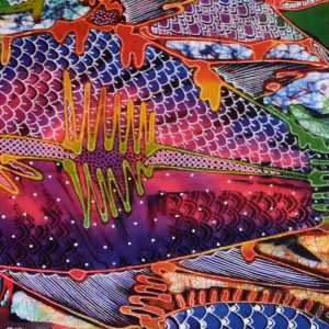 Batik balinesisches Stoffbild Fische bunt, 75 x 90 cm