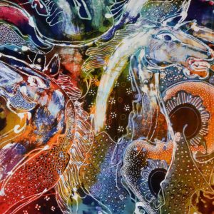 Batik balinesisches Stoffbild Pferde, 75 x 90 cm