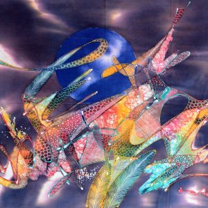 Batik balinesisches Stoffbild Fische abstrakt, 75 x 90 cm