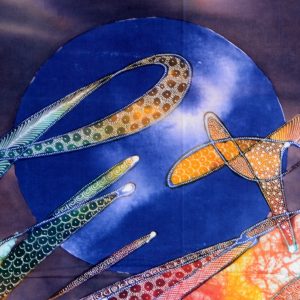 Batik balinesisches Stoffbild Fische abstrakt, 75 x 90 cm