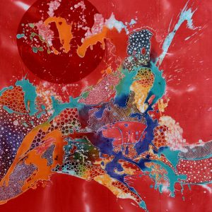 Batik balinesisches Stoffbild Sonnenuntergang, 75 x 90 cm