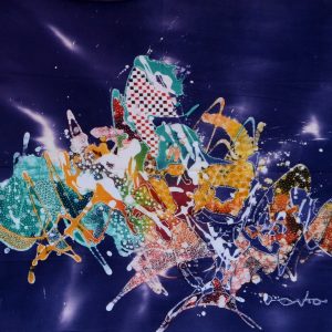 Batik balinesisches Stoffbild abstrakte farbige Motive, 45 x 50 cm