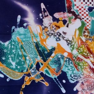 Batik balinesisches Stoffbild abstrakte farbige Motive, 45 x 50 cm