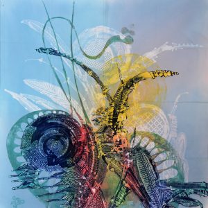 Batik balinesisches Stoffbild Schmetterlinge abstrakt, 90 x 100 cm