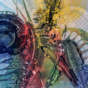 Batik balinesisches Stoffbild Schmetterlinge abstrakt, 90 x 100 cm