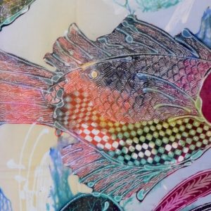 Batik balinesisches Stoffbild Fische Familie, 90 x 100 cm