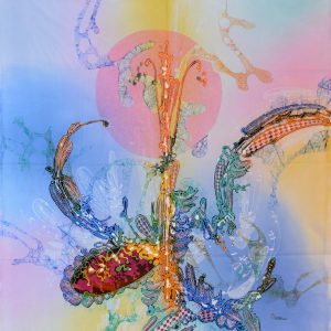 Batik Bild balinesisches Stoffbild abstrakte Sonne, 90 x 100 cm